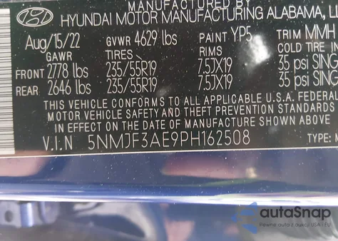 2023 Hyundai Tucson Sel из США, поврежденный, VIN 5NMJF3AE9PH162508